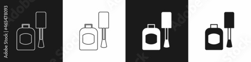 Set Bottle of nail polish icon isolated on black and white background. Vector