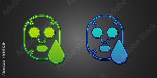 Green and blue Facial cosmetic mask icon isolated on black background. Cosmetology, medicine and health care. Vector