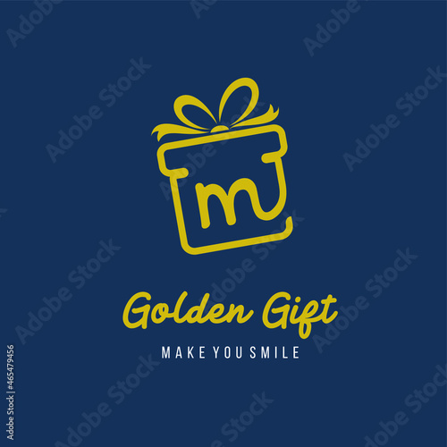 Initial Letter m with Gift Box and Ribbon for Gift Present Toys Store Retail Business Logo Design Template