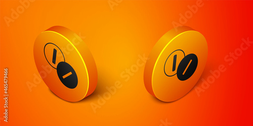 Isometric Toothache painkiller tablet icon isolated on orange background. Tooth care medicine. Capsule pill and drug. Pharmacy design. Orange circle button. Vector
