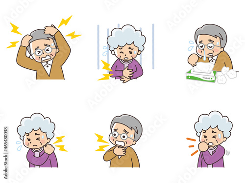 体調不良の高齢者　頭痛　腹痛　鼻炎　肩凝り　咳