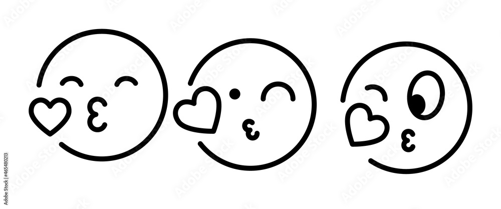 kissing mouth icon, emoticon face blowing a kiss icon, with heart illustration, editable stroke, flat design style isolated on white kissing mouth icon, emoticon face blowing a kiss icon, with heart illustration, editable stroke, flat design style isolated on white