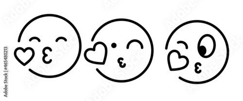kissing mouth icon, emoticon face blowing a kiss icon, with heart illustration, editable stroke, flat design style isolated on white