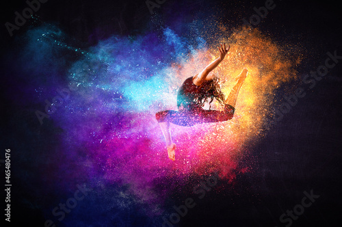 Female dancer against abstract colourful background © Sergey Nivens
