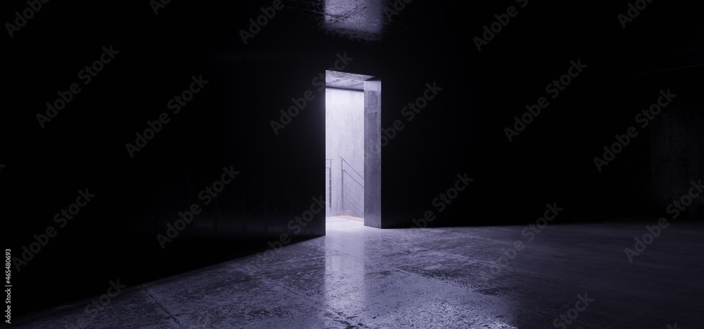Sci Fi Modern Futuristic Cyber Neon Glowing Vibrant Purple Blue Lines Laser Club Stage Tunnel With Stairs Reflective Grunge Concrete White Glow 3D Rendering Sci Fi Modern Futuristic Cyber Neon Glowing Vibrant Purple Blue Lines Laser Club Stage Tunnel With Stairs Reflective Grunge Concrete White Glow 3D Rendering