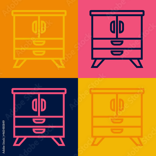 Pop art line Chest of drawers icon isolated on color background. Vector