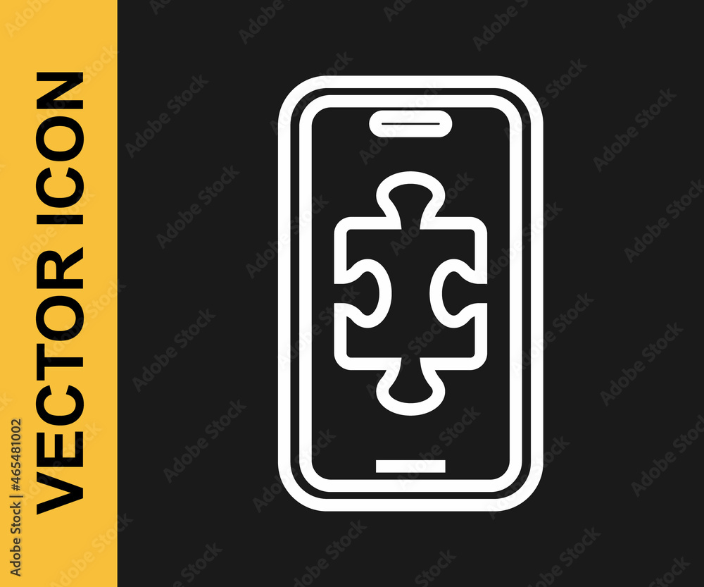 White line Smartphone and playing in game icon isolated on black background. Mobile gaming concept. Vector White line Smartphone and playing in game icon isolated on black background. Mobile gaming concept. Vector