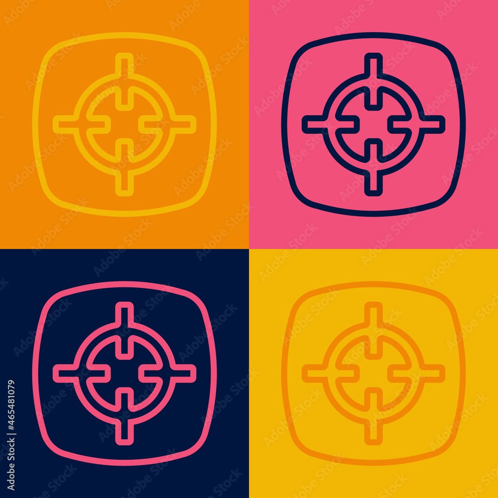 Pop art line Target sport icon isolated on color background. Clean target with numbers for shooting range or shooting. Vector Pop art line Target sport icon isolated on color background. Clean target with numbers for shooting range or shooting. Vector