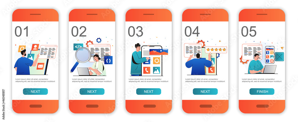 Mobile Developer Coding Screen App development concept onboarding screens for mobile app templates ...