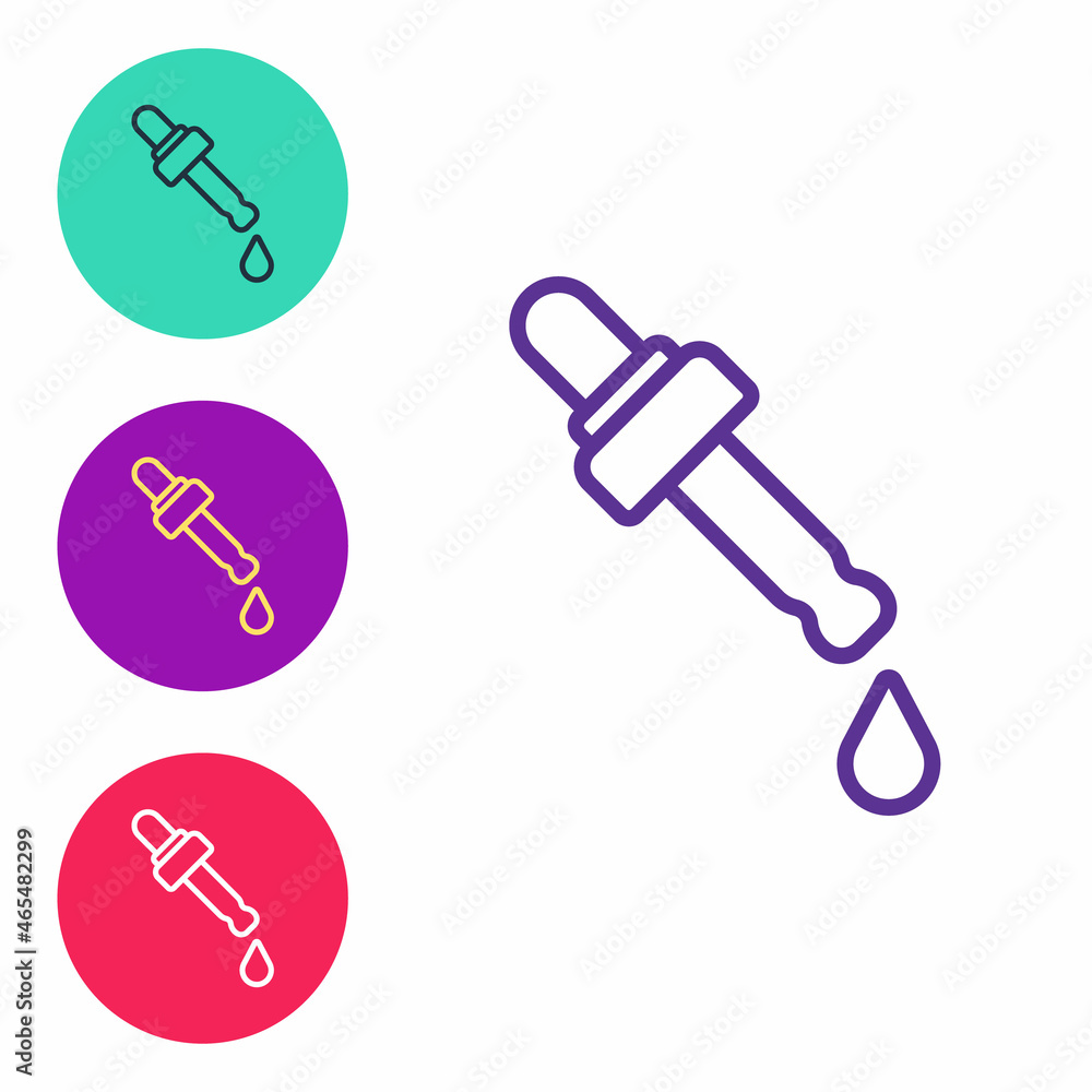 Set line Pipette with oil icon isolated on white background. Organic aromatherapy essence. Skin care serum glass drop package. Set icons colorful. Vector Set line Pipette with oil icon isolated on white background. Organic aromatherapy essence. Skin care serum glass drop package. Set icons colorful. Vector