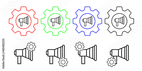 Marketing microphone vector icon in gear set illustration for ui and ux, website or mobile application