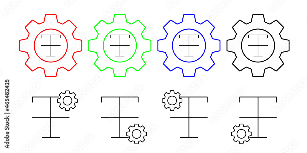 Format, strikethrough, text vector icon in gear set illustration for ui and ux, website or mobile application