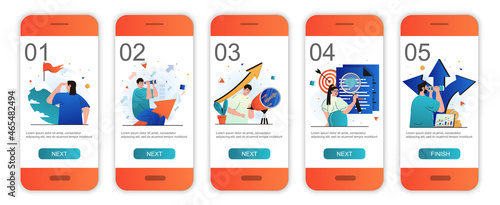 Searching opportunities concept onboarding screens for mobile app templates. Career and business. Modern UI, UX, GUI screens user interface kit with people scenes for web design. Vector illustration