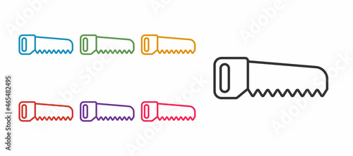 Set line Hand saw icon isolated on white background. Set icons colorful. Vector