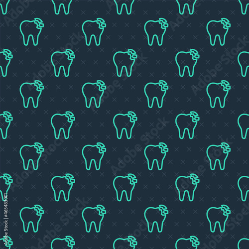 Green line Broken tooth icon isolated seamless pattern on blue background. Dental problem icon. Dental care symbol. Vector