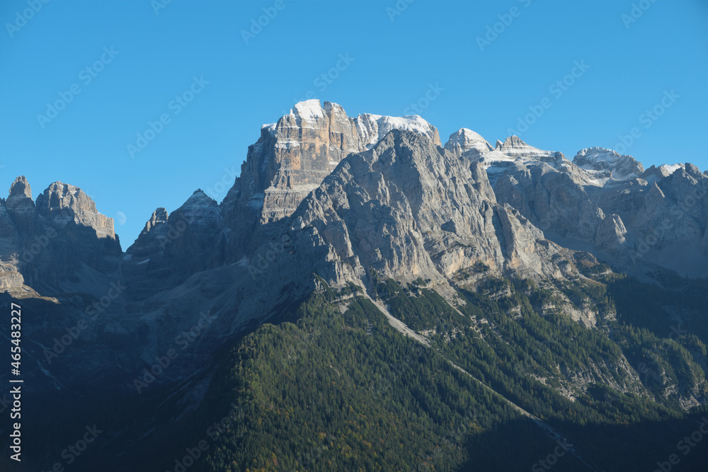 Autumn in the mountains of Italy. Autumn in the Italian Alps. Alps aerial view. Mountains in Europe top view.