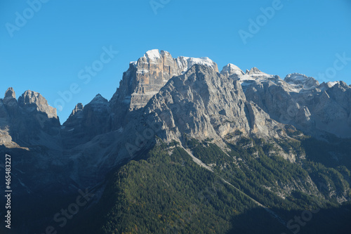 Autumn in the mountains of Italy. Autumn in the Italian Alps. Alps aerial view. Mountains in Europe top view.