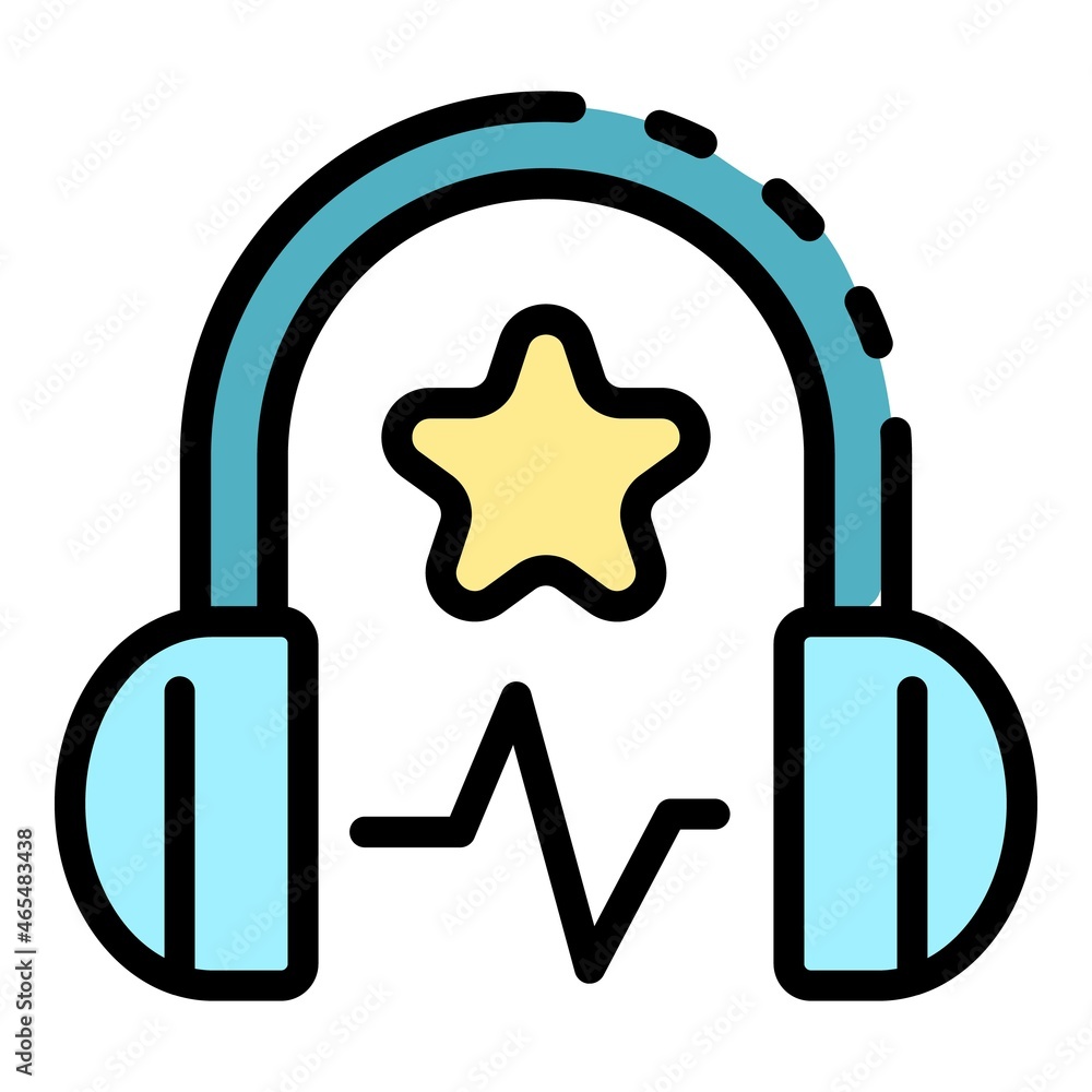 Headphones and star icon. Outline headphones and star vector icon color flat isolated Headphones and star icon. Outline headphones and star vector icon color flat isolated