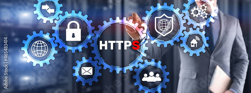 HTTPS inscription background. Internet security concept 2021 photo