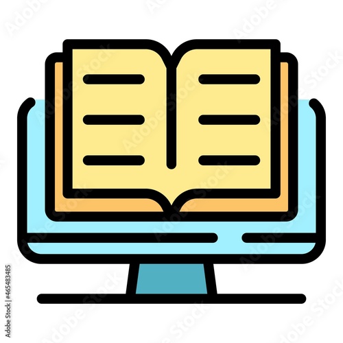 Open book on monitor icon. Outline open book on monitor vector icon color flat isolated photo