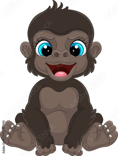 Cartoon cute baby gorilla sitting