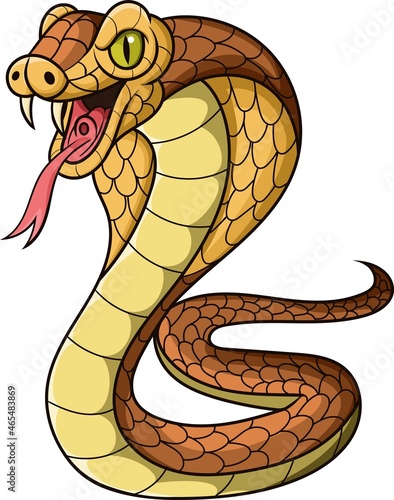 Cartoon king cobra snake on white background