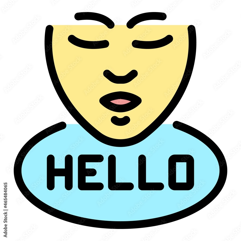 Womans face and hello icon. Outline womans face and hello vector icon color flat isolated Womans face and hello icon. Outline womans face and hello vector icon color flat isolated
