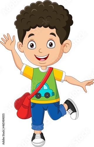 Happy school boy waving hand