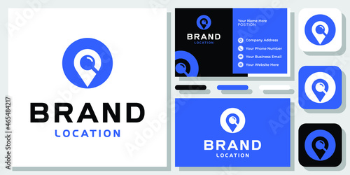 Location Pin Map Magnifying Glass Place Search logo design inspiration with Layout Template Business Card