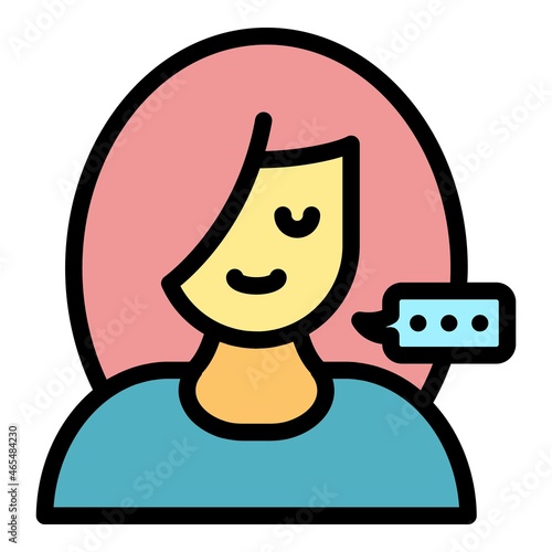 Girl and conversational bubble icon. Outline girl and conversational bubble vector icon color flat isolated