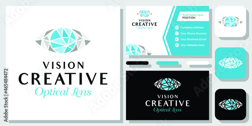 Eye Diamond Vision Luxury Premium Fashion Optical Lens logo design inspiration with Layout Template Business Card