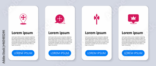 Set King crown, Medieval axe, Crusade and . Business infographic template. Vector