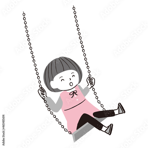 手書き線画イラスト ブランコ　笑顔少女