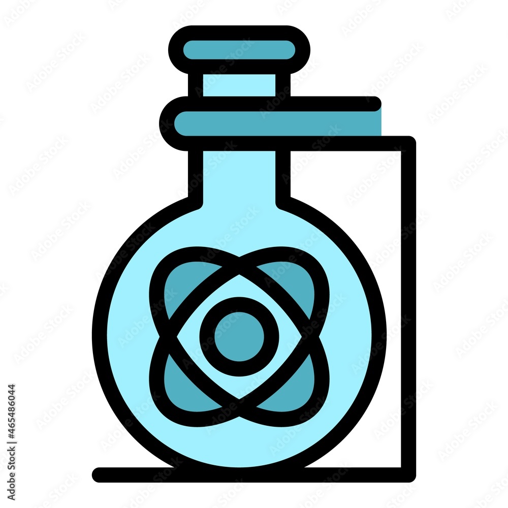 Flask with atom icon. Outline flask with atom vector icon color flat isolated Flask with atom icon. Outline flask with atom vector icon color flat isolated