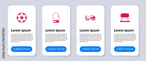 Set Pommel horse, Football shoes, Boxing glove and Soccer football. Business infographic template. Vector