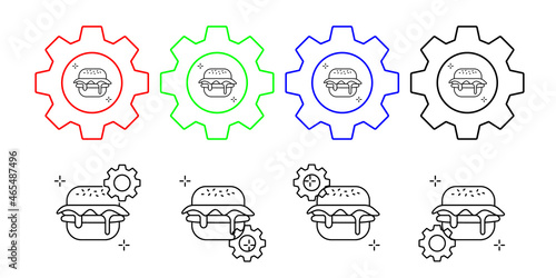 Hamburger, fast food, addictions vector icon in gear set illustration for ui and ux, website or mobile application