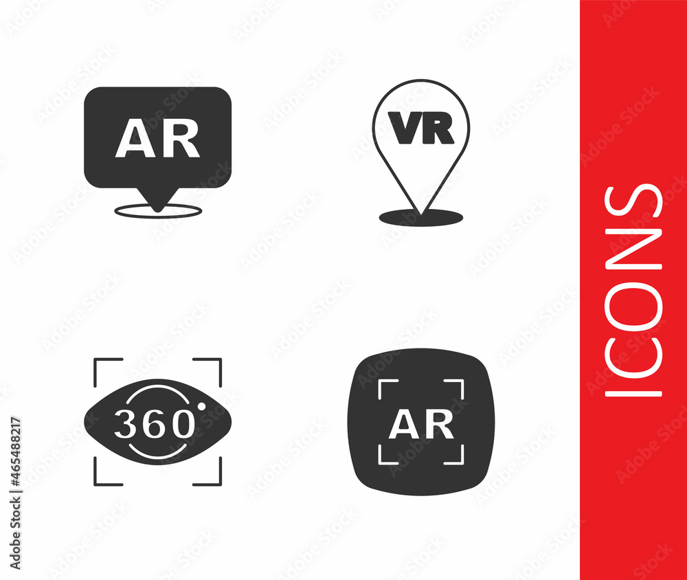 Set Augmented reality AR, 360 degree view and Virtual icon. Vector Set Augmented reality AR, 360 degree view and Virtual icon. Vector