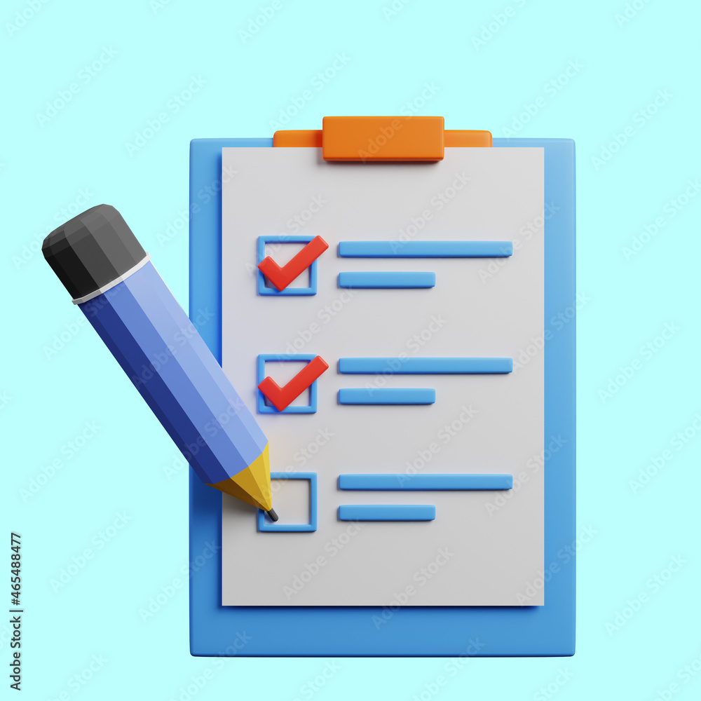 3d illustration of checklist concept paper board with pencil 3d illustration of checklist concept paper board with pencil