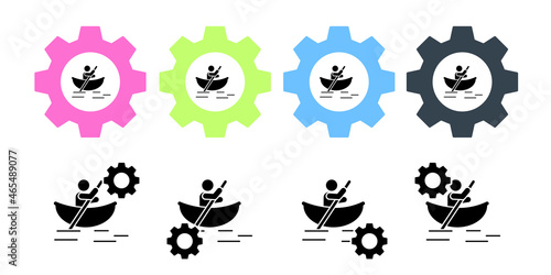 Man canoe river boat adventure vector icon in gear set illustration for ui and ux, website or mobile application