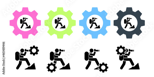 Man mountain photography camera vector icon in gear set illustration for ui and ux, website or mobile application