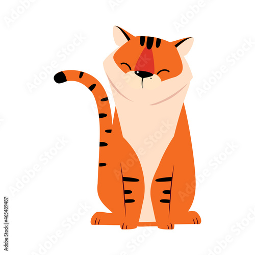 Sitting Striped Tiger with Orange Fur Vector Illustration