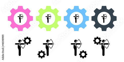 Man travel bow shooting vector icon in gear set illustration for ui and ux, website or mobile application
