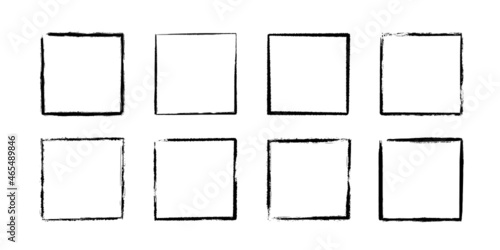 Ink square frames. Grunge empty black boxes set. Rectangle borders collections. Rubber stamp imprint. Vector illustration isolated on white background.