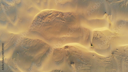 Kalmykia, nature reserve. Sand dune at sunset from the air.