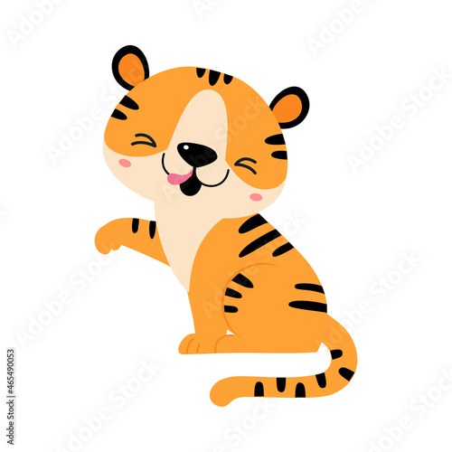 Cute Little Striped Tiger Cub with Orange Fur Vector Illustration