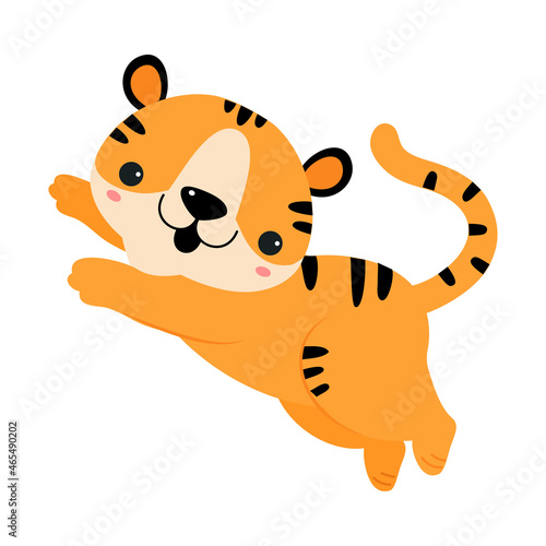 Cute Little Striped Tiger Cub with Orange Fur Vector Illustration
