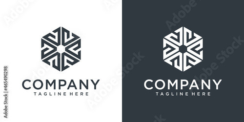 v logo hexagon design