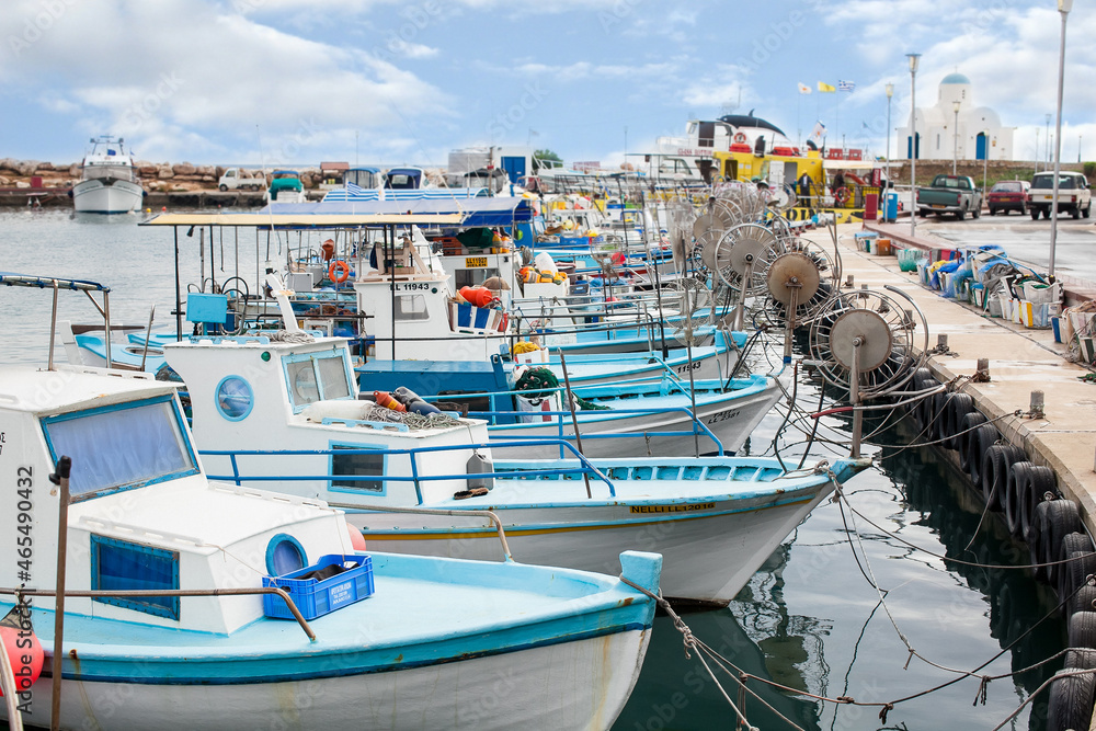 greek fishing boats in the port