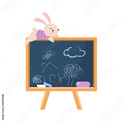 Chalkboard with Fluffy Hare on Top as Colorful Kids Toy Vector Illustration