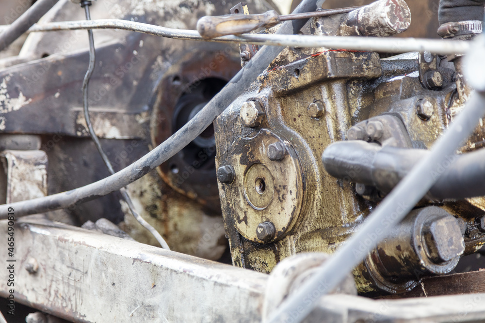 Details of a disassembled engine in a truck Details of a disassembled engine in a truck